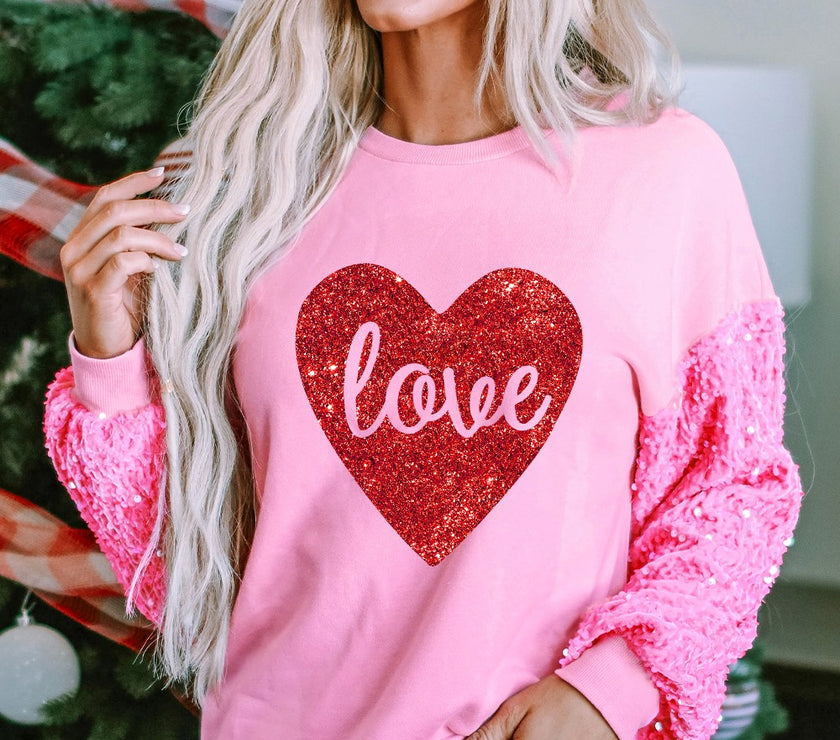 LOVE Heart Sequin Dropped Shoulder Sweatshirt