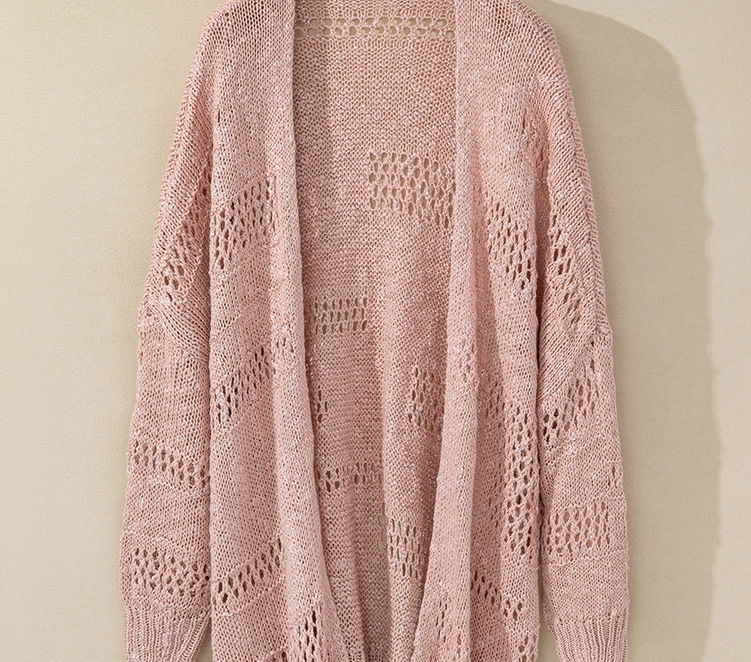Openwork Open Front Long Sleeve Cardigan