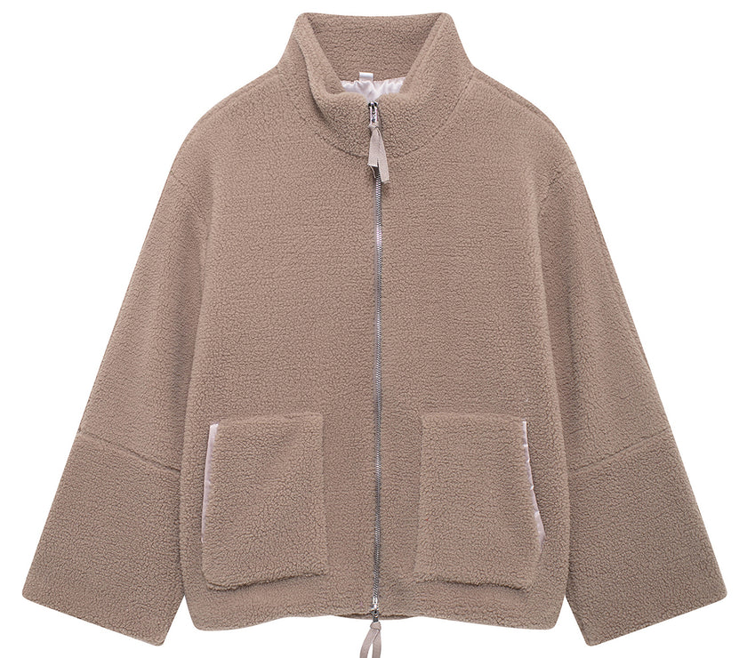 Turtleneck Zip Up Long Sleeve Plush Jacket