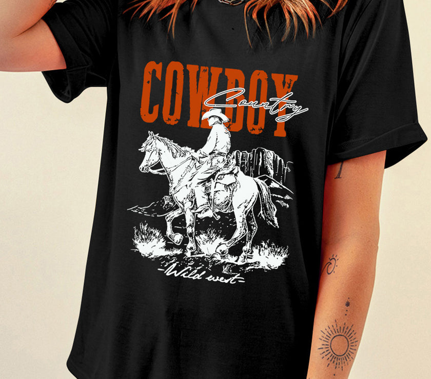 COWBOY Round Neck Short Sleeve T-Shirt