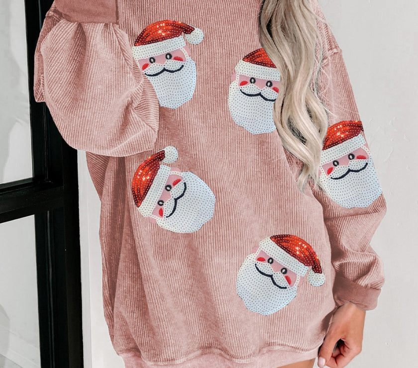 Sequin Santa Patch Ribbed Sweatshirt