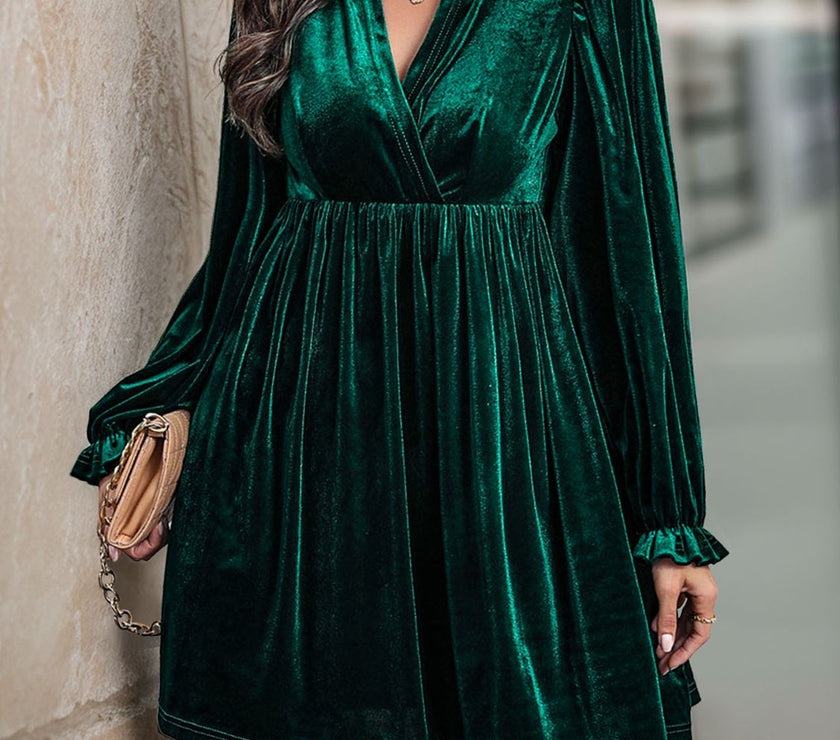 Perfee Ruched Surplice Long Sleeve Mini Dress