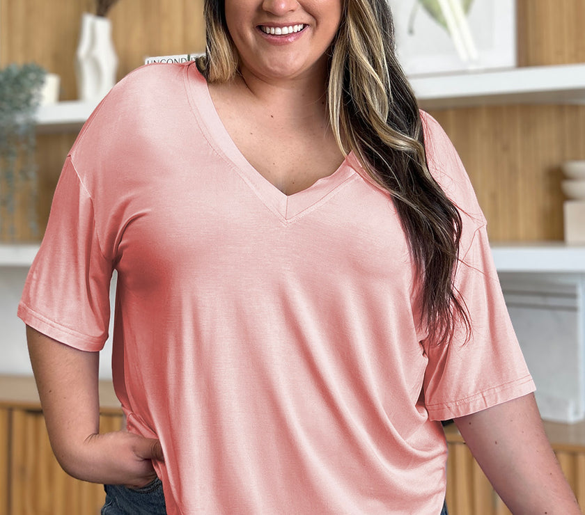 Basic Bae Full Size Bamboo V-Neck Drop Shoulder T-Shirt