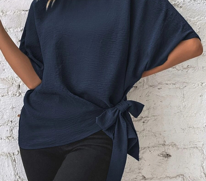 Knotted Round Neck Half Sleeve Blouse