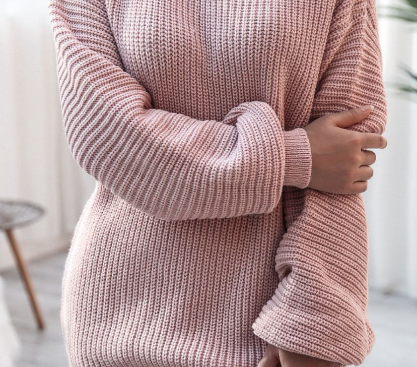 Boat Neck Long Sleeve Mini Sweater Dress