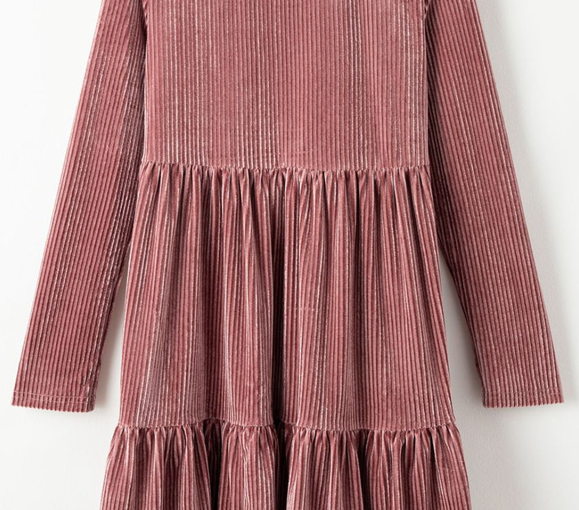 Ruffle Hem Round Neck Long Sleeve Dress