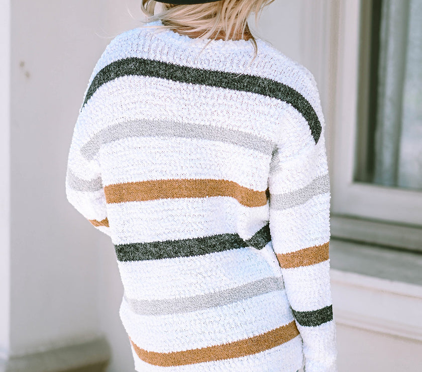 Striped Round Neck Dropped Shoulder Sweater
