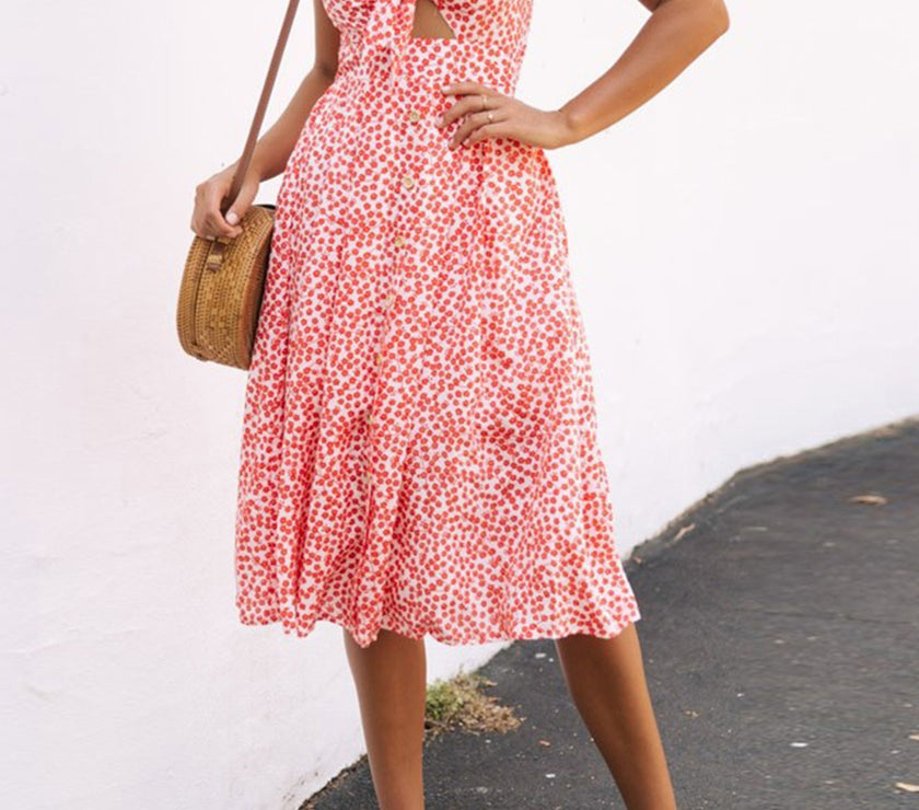 Cutout Smocked Sweetheart Neck Cami Dress