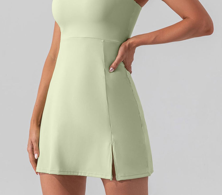 Square Neck Sleeveless Slit Mini Active Dress
