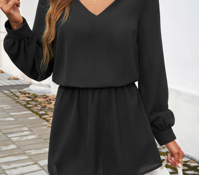 Devine Cutout V-Neck Long Sleeve Mini Dress