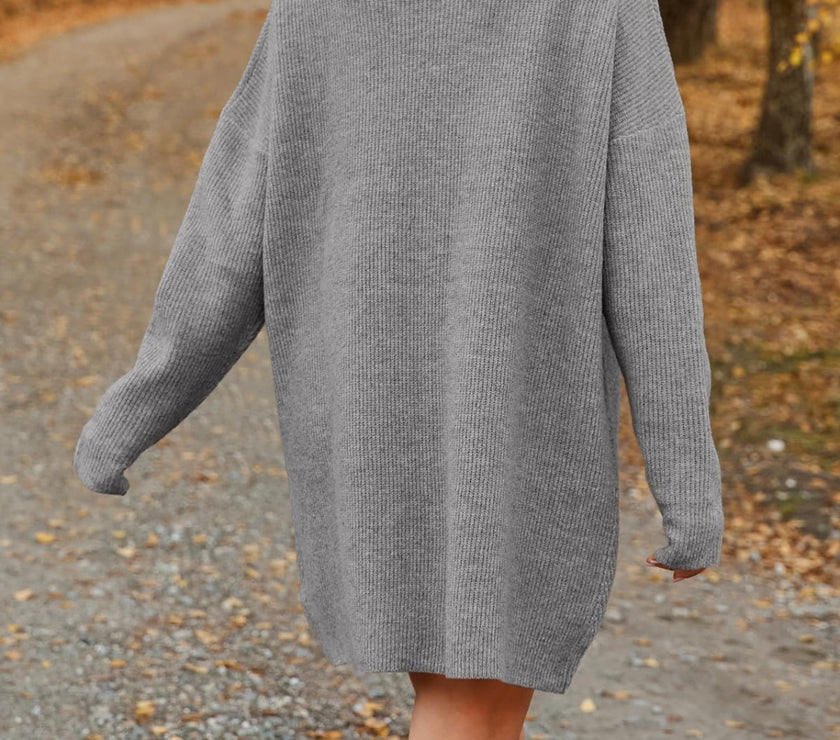 V-Neck Dropped Shoulder Sweater Dress