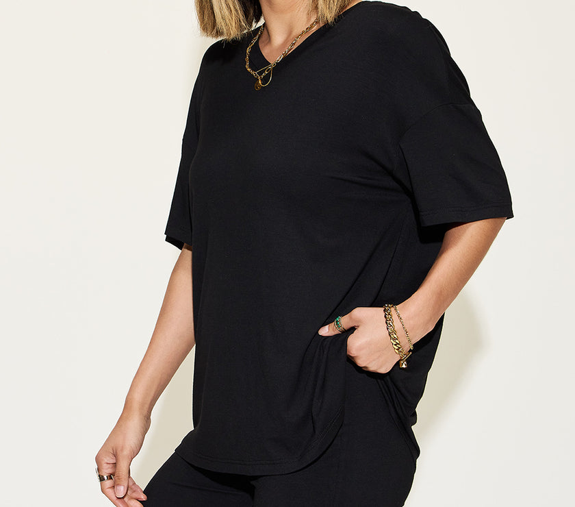 Basic Bae Full Size V-Neck Drop Shoulder T-Shirt and Shorts Set