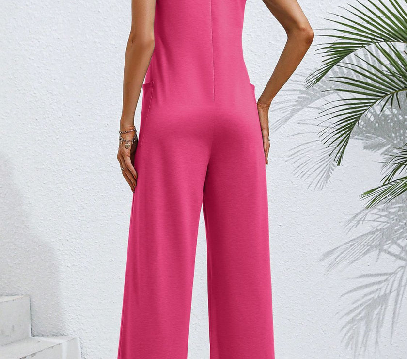 Scoop Neck Tie Shoulder Jumpsuit