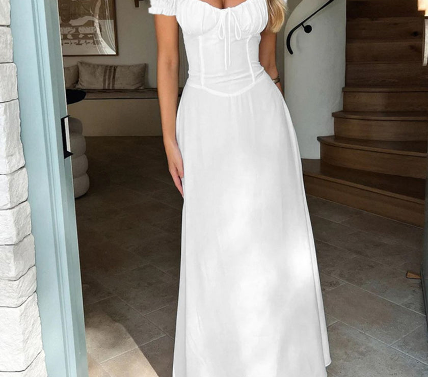 Devine Sweetheart Neck Short Sleeve Maxi Dress