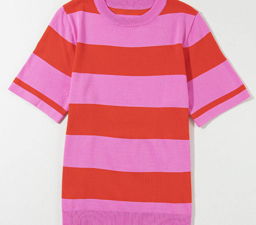 Color Block Round Neck Half Sleeve Top