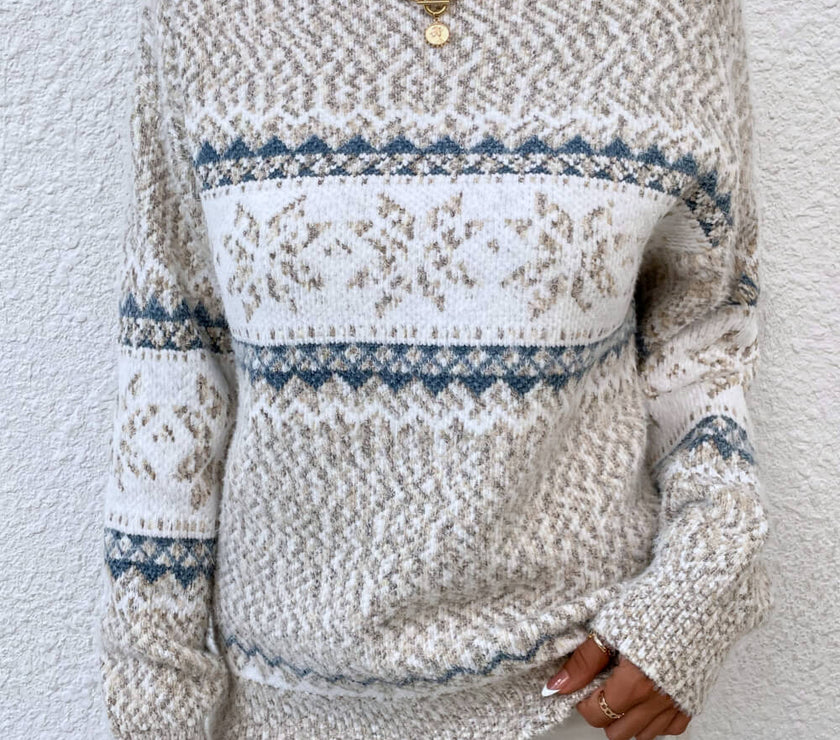 Snowflake Pattern Mock Neck Sweater