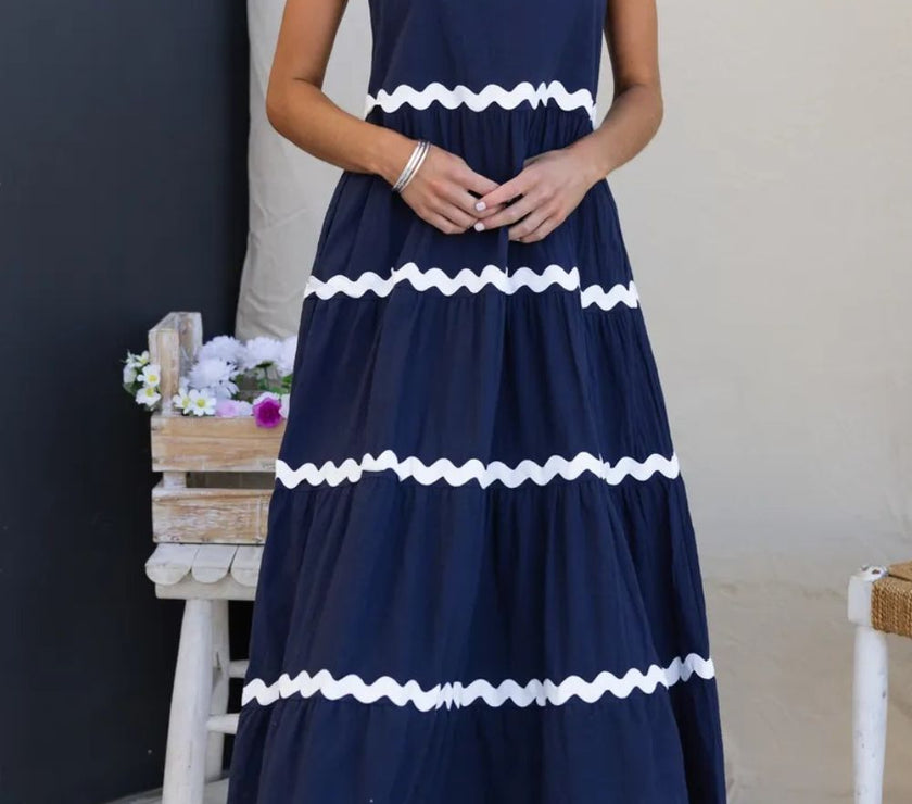 Contrast Trim Square Neck Dress