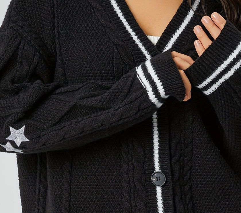 Star Embroidered V-Neck Long Sleeve Cardigan