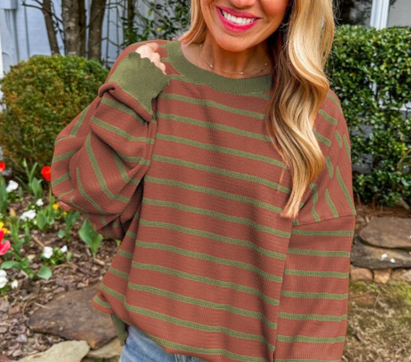 Striped Round Neck Long Sleeve Sweater