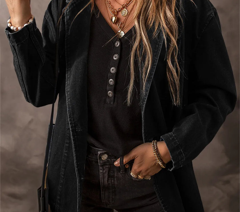 Pocketed Long Sleeve Denim Jacket