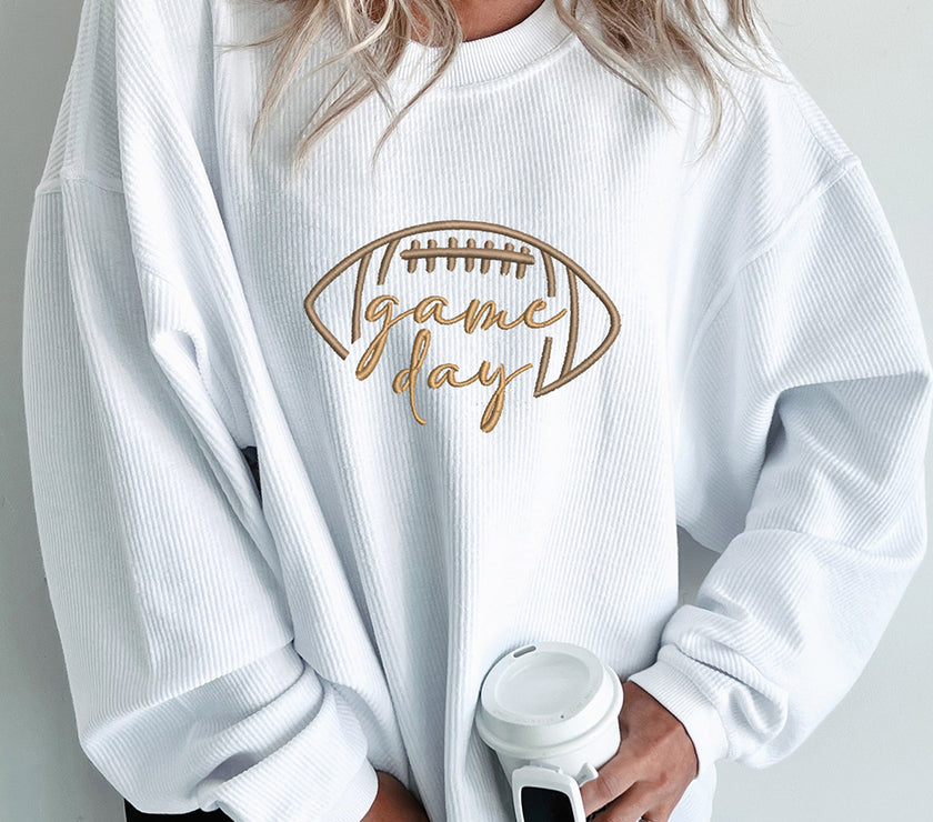 Apricot Football Graphic Drop Shoulder Game Day Corded Sweatshirt
