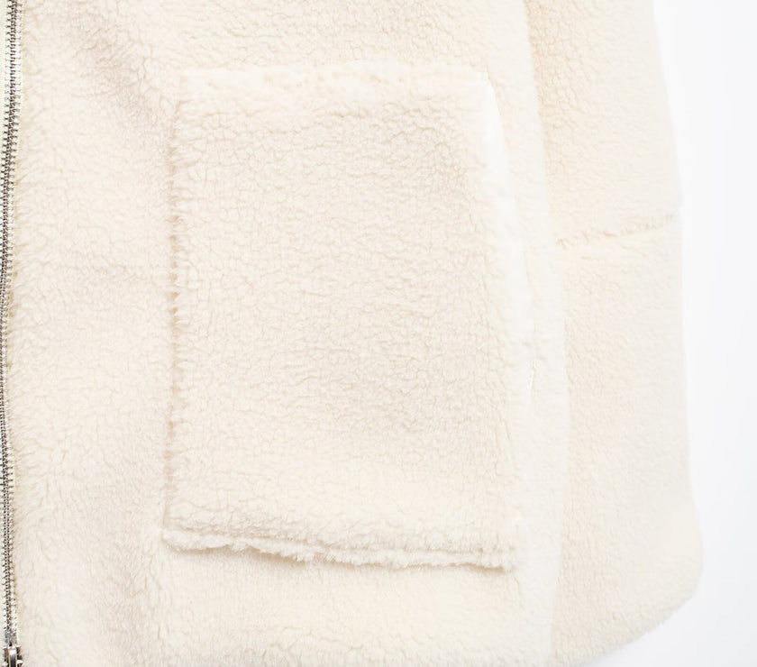 Turtleneck Zip Up Long Sleeve Plush Jacket