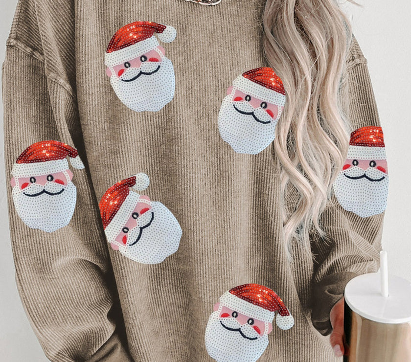 Sequin Santa Patch Ribbed Sweatshirt