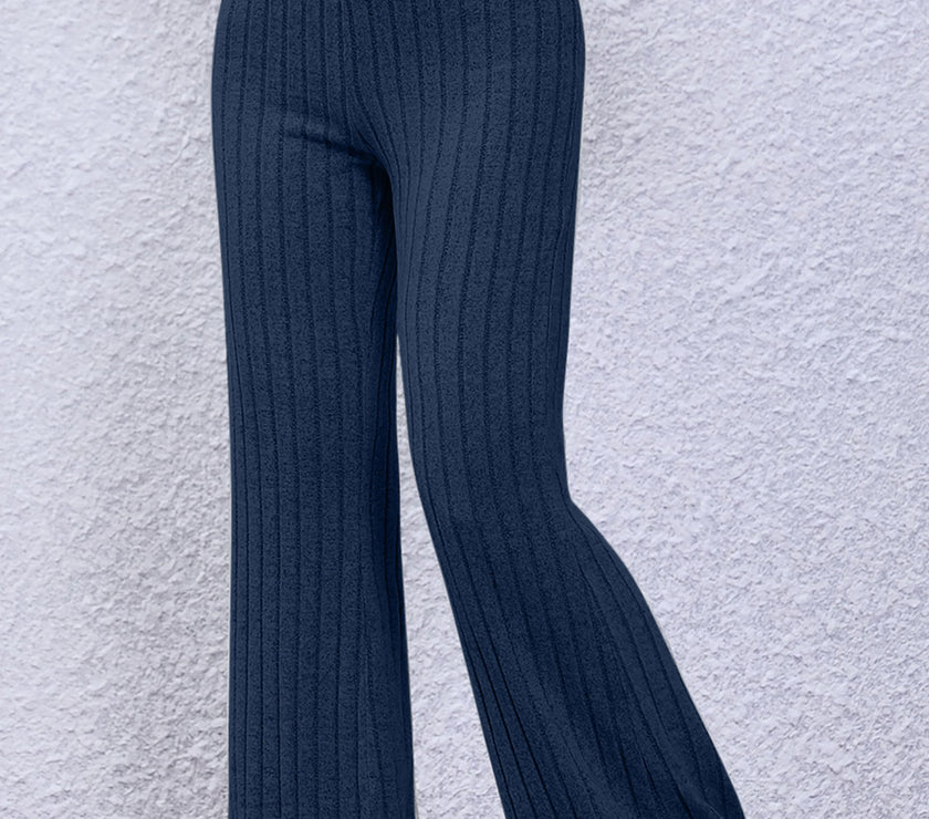 Basic Bae Full Size Ribbed High Waist Flare Pants