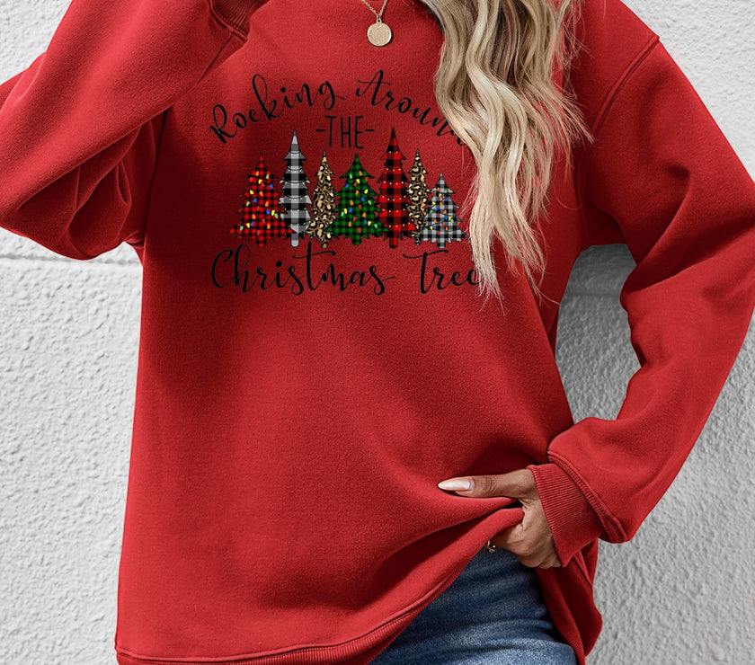 Christmas Tree Graphic Round Neck Sweatshirt