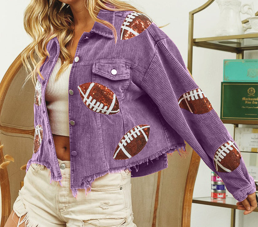 BiBi Football Sequin Embroidery Washed Corduroy Jacket