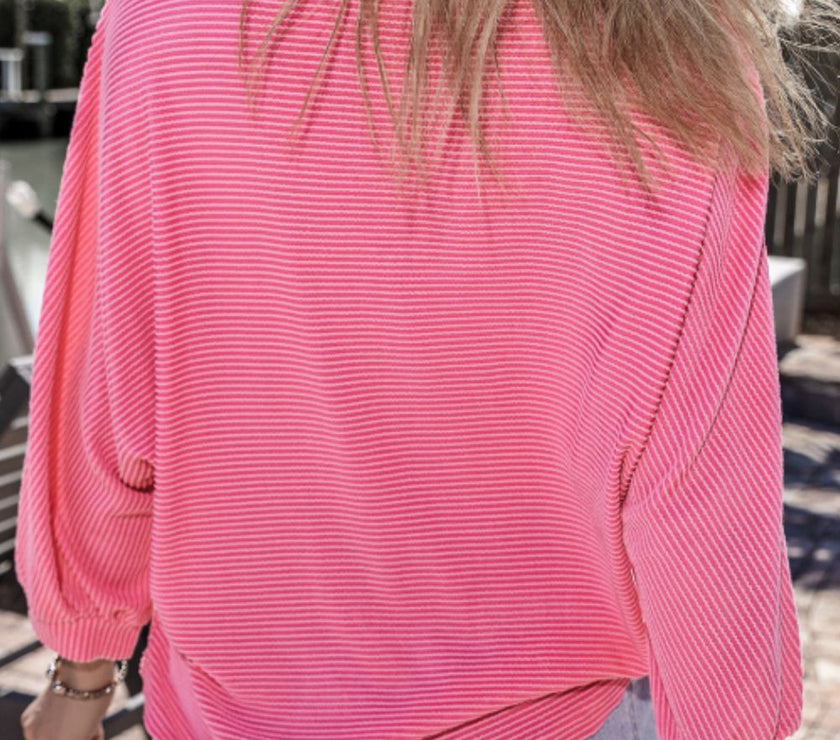 Texture V-Neck Long Sleeve Top