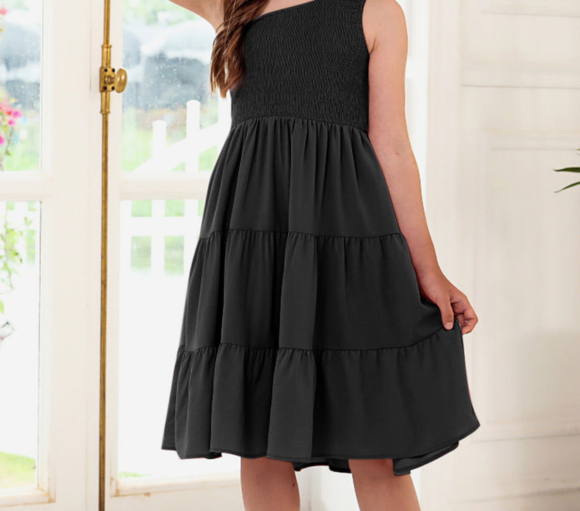 One-Shoulder Sleeveless Tiered Dress