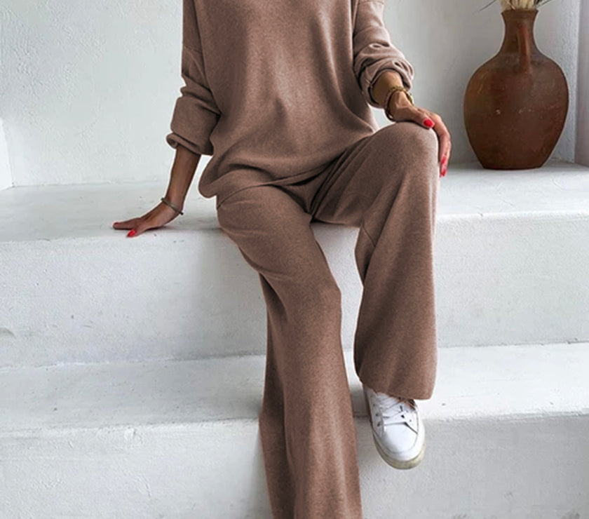 Johnny Collar Long Sleeve Top and Pants Sweater Set