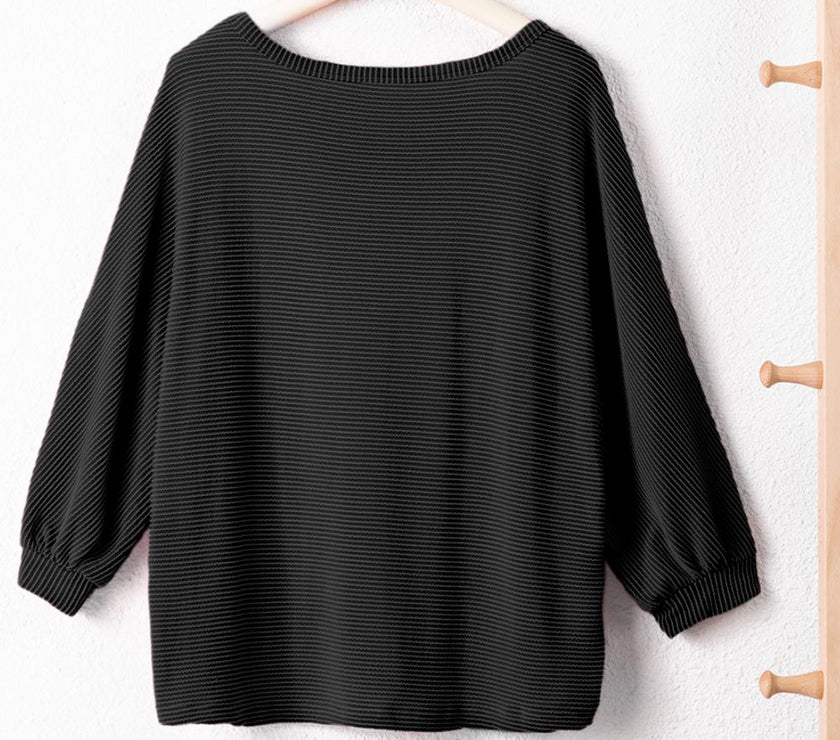 Texture V-Neck Long Sleeve Top