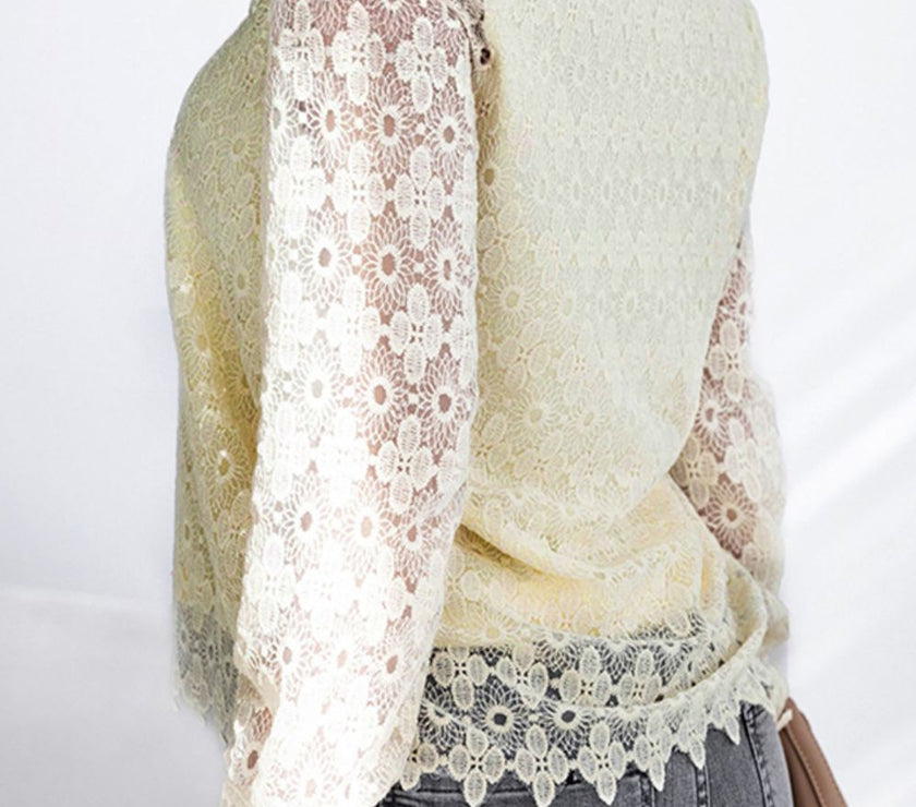 Lace Detail V-Neck Long Sleeve Blouse