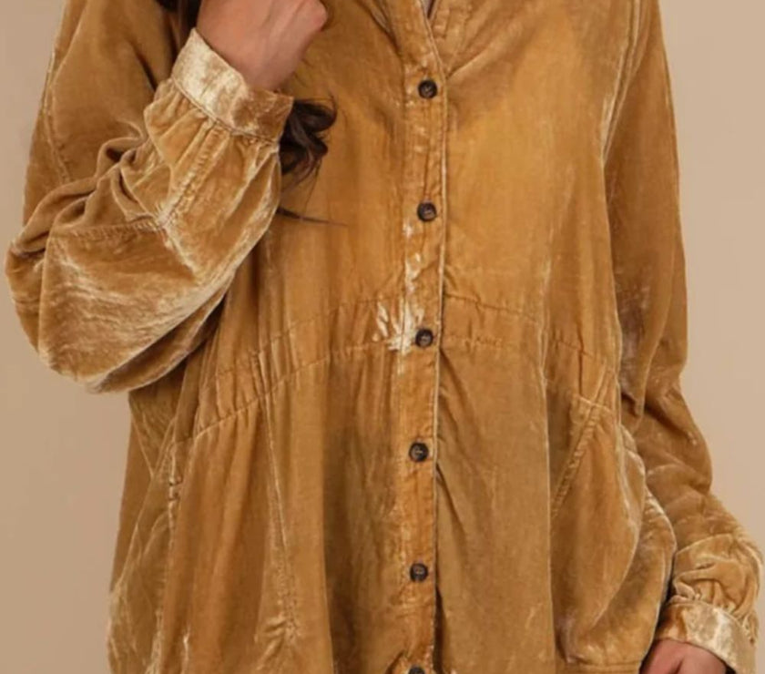 Button Down Loose Fit Velvet Shirt