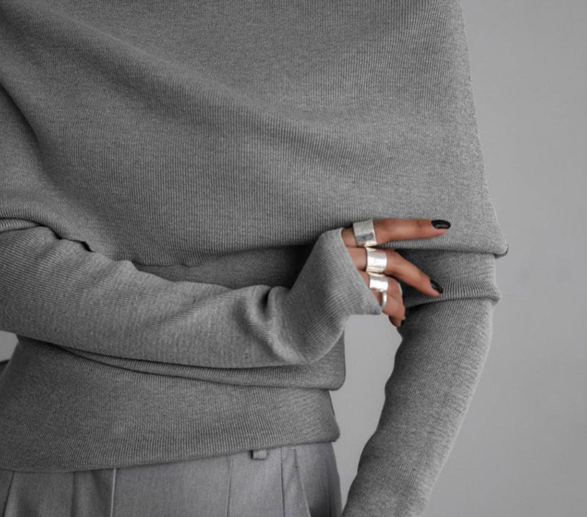 Off-Shoulder Long Sleeve Knit Top
