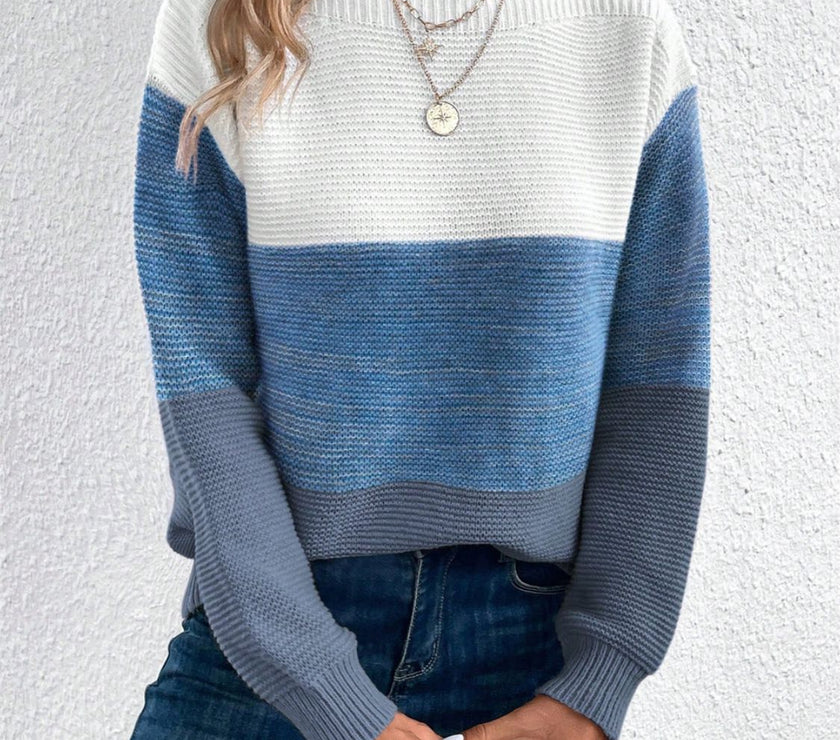 Color Block Drop Shoulder Long Sleeve Sweater