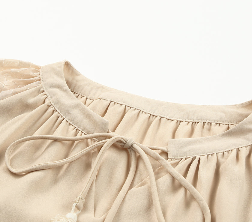 Tassel Tie Neck Long Sleeve Blouse