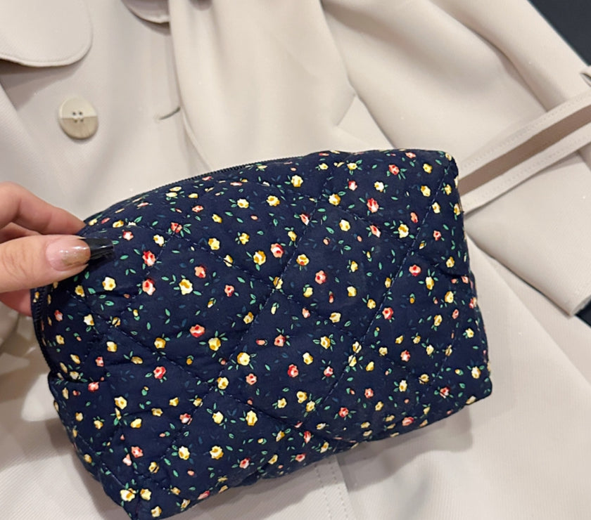 Floral Quilted Clutch with Plaid Lining