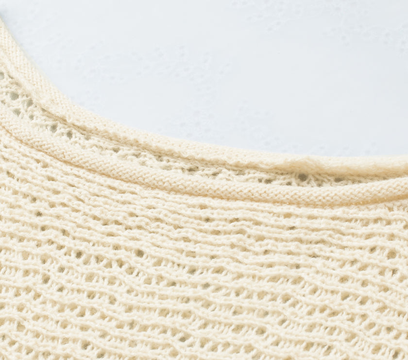 Openwork Boat Neck Raglan Sleeve Knit Top