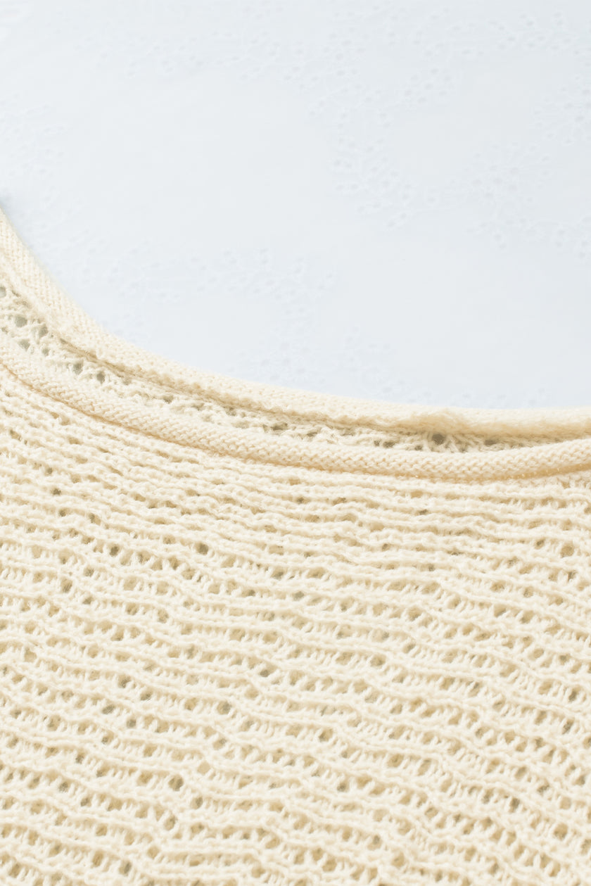 Openwork Boat Neck Raglan Sleeve Knit Top