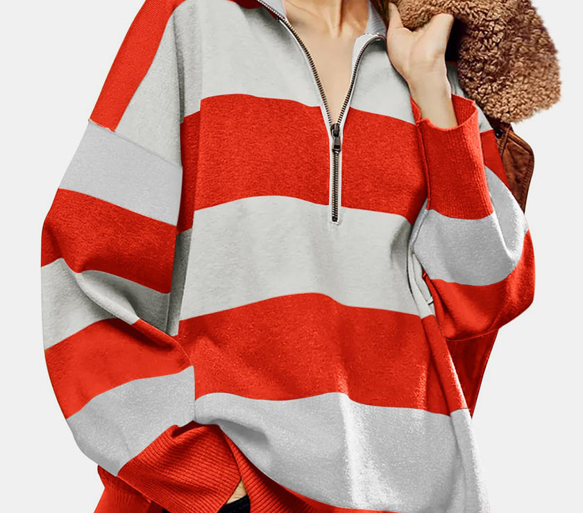 Color Block Half Zip Long Sleeve Sweater