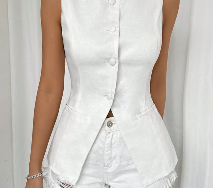 Button Down Round Neck Vest