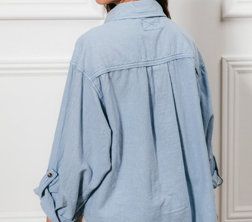 BiBi Button Down Stitch Detail Shirt with Chest Pockets