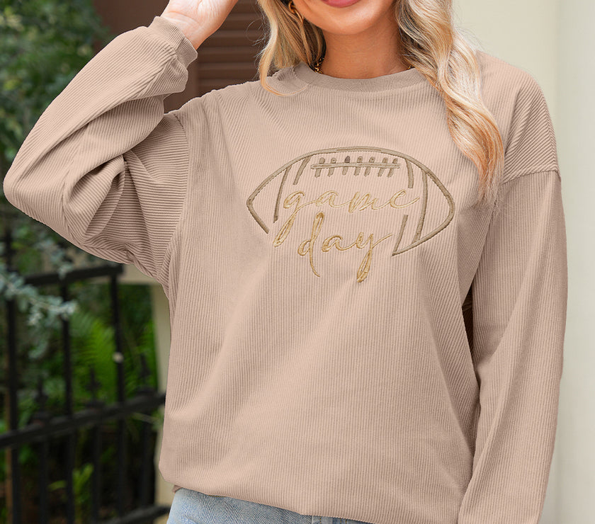 Apricot Football Graphic Drop Shoulder Game Day Corded Sweatshirt