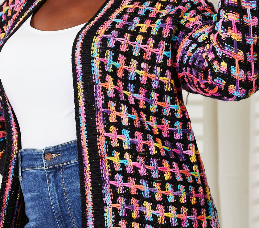 Angel Wings Full Size Multicolored Open Front Fringe Hem Cardigan