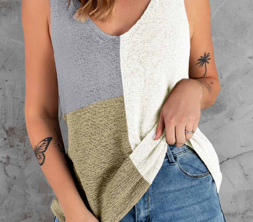 Color Block V-Neck Knit Vest