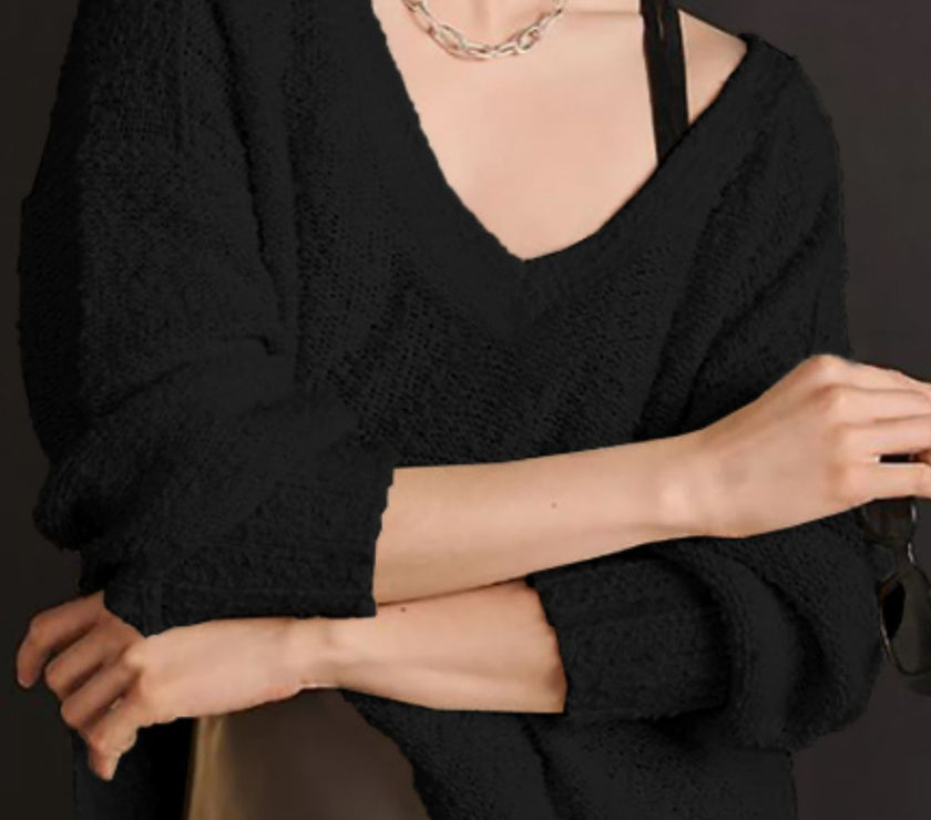 V-Neck Dropped Shoulder Sweater