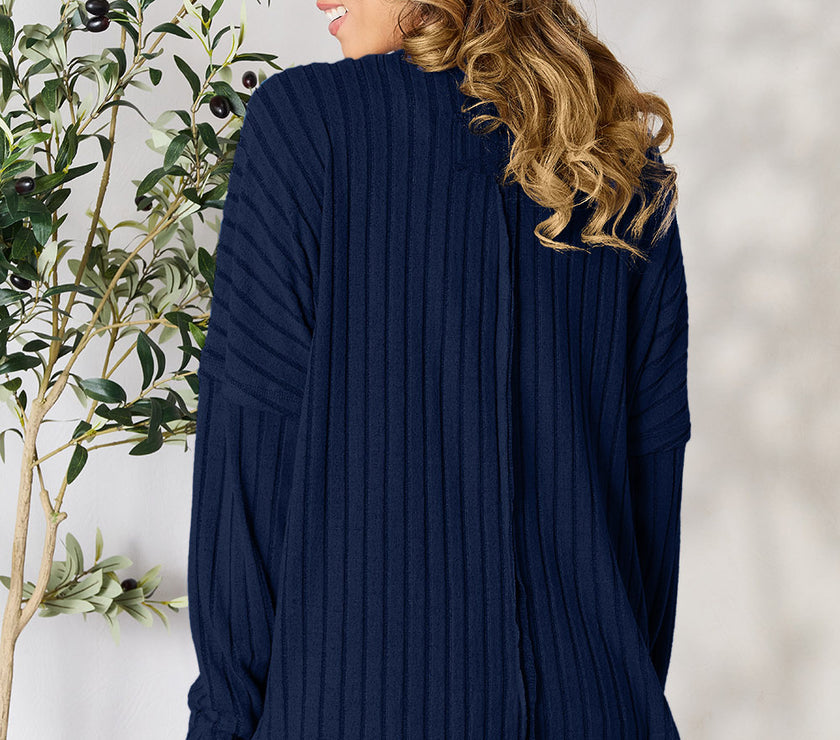 Basic Bae Full Size Ribbed Round Neck Slit Knit Top